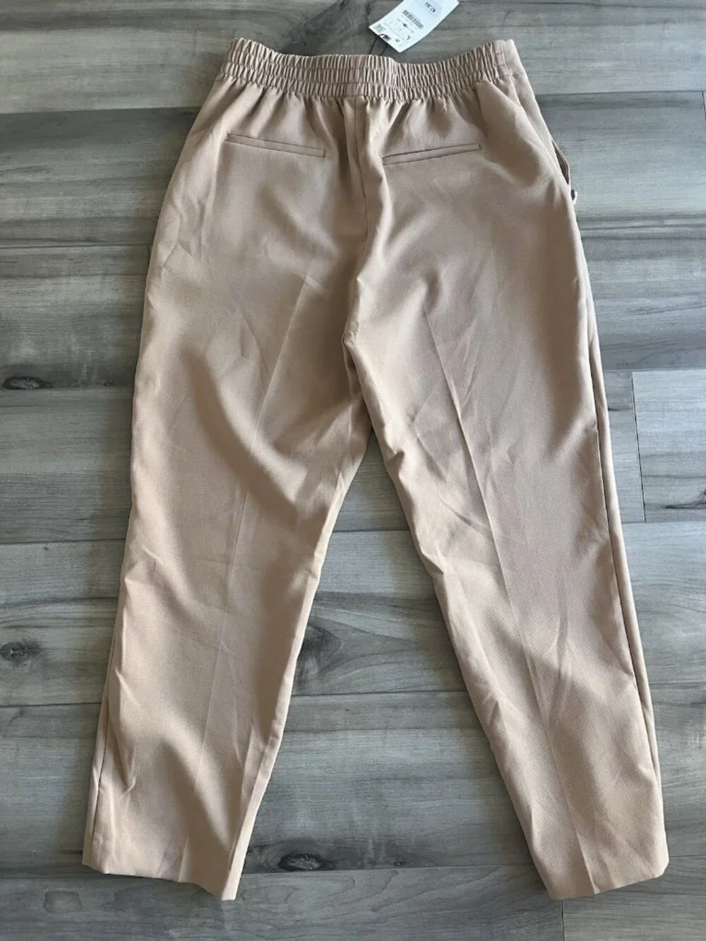 ZARA Tan Gold Button Ankle Pants Large NWT High Rise Straight Leg Quiet Luxury - Picture 7 of 12